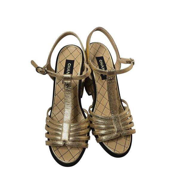 Chanel  Laminated Goatskin Quilted Wedge Sandals Size 38 - Picture 7 of 13